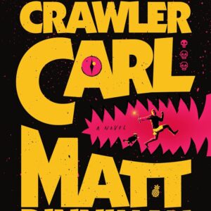 Bold yellow and pink typography on black background with abstract shapes.