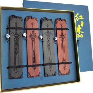 Four wooden sword bookmarks in gift box