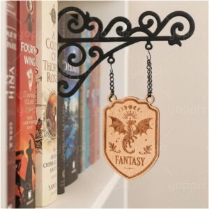 YOPPIX Fantasy Dragon Book Nook Tavern Sign with Hanging Bracket